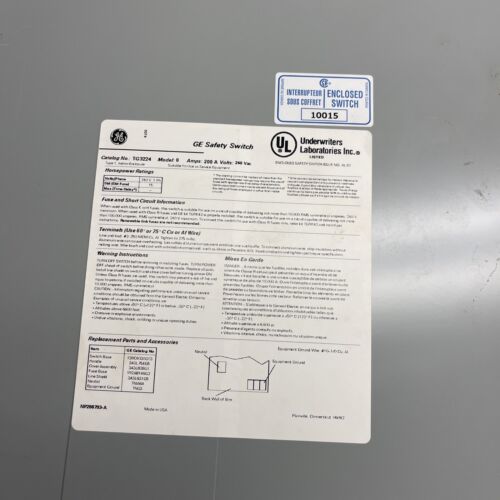 TG3224 200 AMP, 240 VOLT, SAFETY SWITCH, RAINPROOF ENCLOSURE