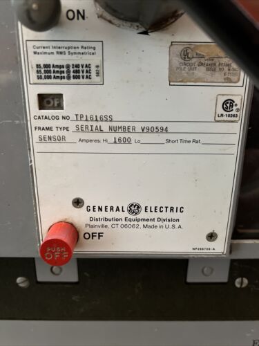 GE Power Break TP1616SS 3 pole 1600 amp 600v LIG Circuit Breaker RMS-9 BKR-330