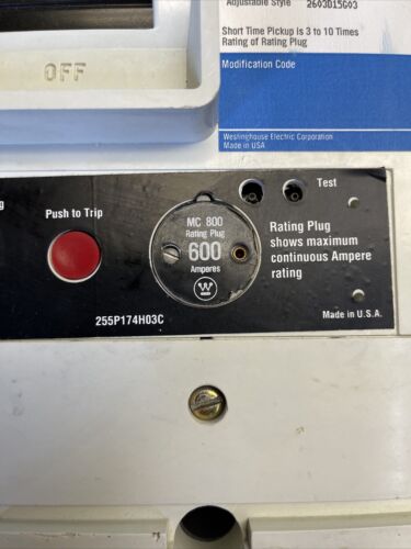 MDS3800F Westinghouse 3 Pole 800 Amp 600 Volt Molded Case 600amp Rating Plug