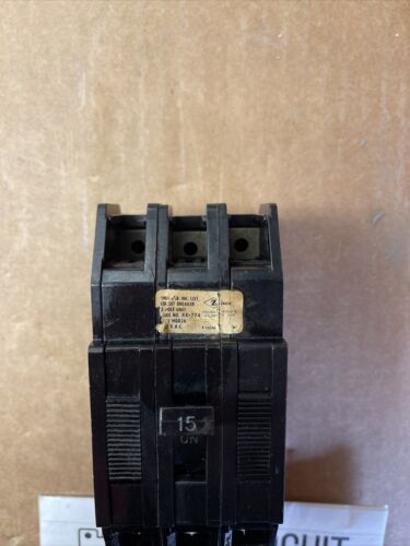 ZINSCO HQB24 HQB243015 Bolt On  CIRCUIT BREAKER 15A  3 POLE  240 VOLT Wrrnty
