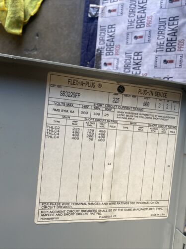 New SB322SFP GE 225 amp 600v Breaker Type Bus Plug Spectra SB 250A Flex A Plug 