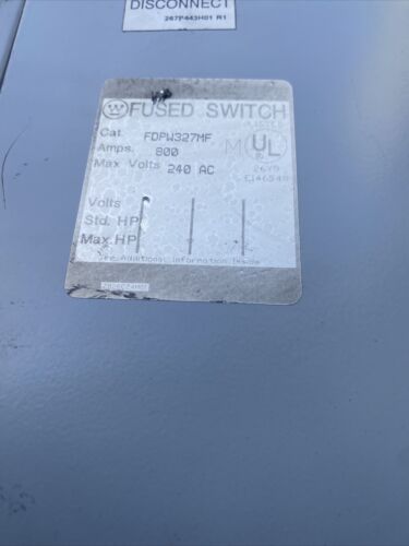 Cutler Hammer FDPW327F 800A 3PH 240V Dead Front Switch Recondition 1 YrWarranty