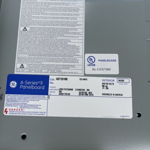 GE AQF1301MB Main Lug, 100 A 120/240v 1Ph 3W, New W/can&door