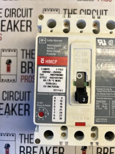 NEW NO BOX EATON HMCP003A0C 3AMP 3 POLE 600VAC 250VDC