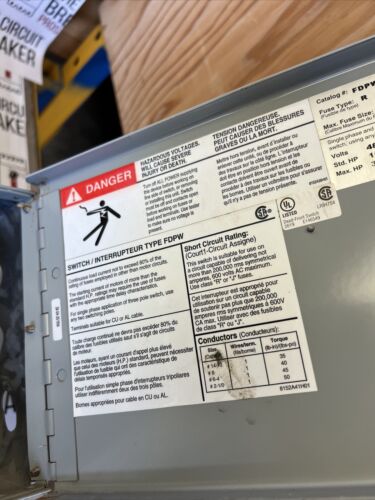 EATON FDPWS363R 100 amp 600 volt 60 HP Fusible Panel Mount Switch