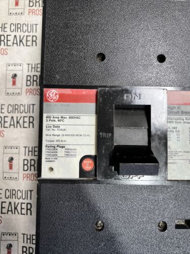 TKL8S GE 800A Frame 3P 600V 600A Rated HI IC Breaker RMS-9 MicroVersaTrip GROUND
