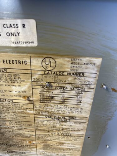 THFP364 GE PANEL SWITCH ,200 AMP, 600V, Recondition 1yr Warranty