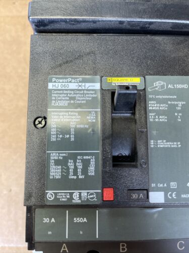 New Surplus SQUARE D HJA36030 3P 600V 30 AMP PowerPact I LINE