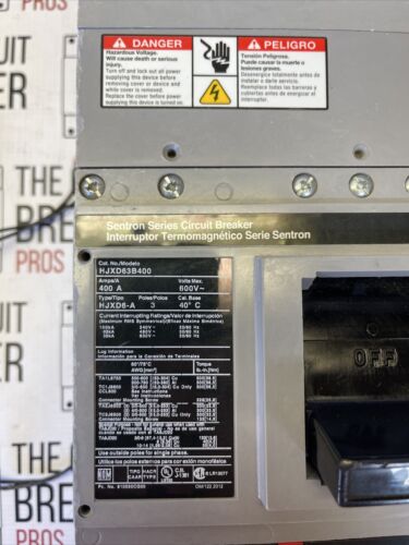 HJXD63B400 SIEMENS 3 POLE 400 AMP 600 VOLT With Shunt Trip Reconditioned
