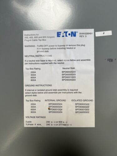 BVA1026H01 EATON TOP BOX New Surplus