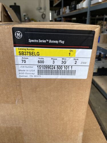 GE SB37SELG 3P 3W 600V 70 AMP BUS PLUG SELA36AT0100 w/ 70 AMP RATING PLUG NEW