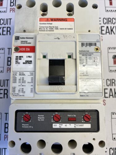 EATON IND CIRCUIT BREAKER, KDB3400, 400 A, 600 V, 3 P, TYPE KT3400T WRNTY