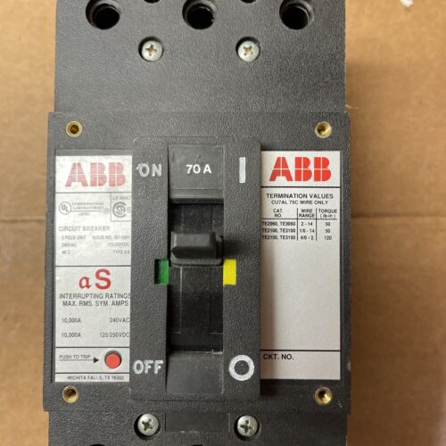 ABB TE2060, TE3060, TE2100, TE3100, TE2150, TE3150 αS CIRCUIT BREAKER 70 Amp