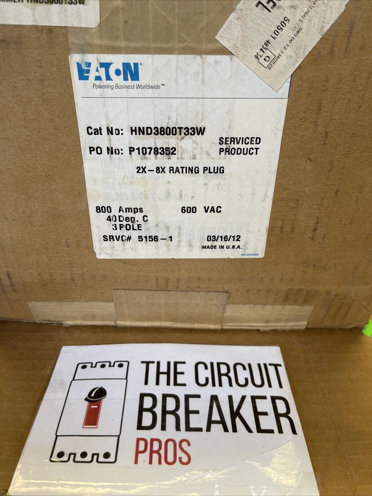 Eaton | HND3800T33W | 800 Amp | 600 Volt | 3 Pole | Circuit Breaker