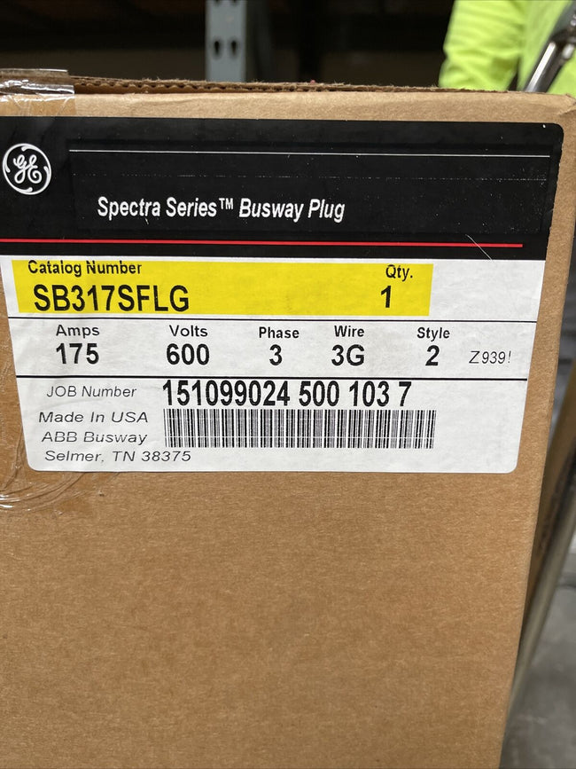 SB317SGLG | General Electric | 175 Amp | 600 Volt | 3PH 3GW | New Spectra Series Bus Plug | Breaker Type