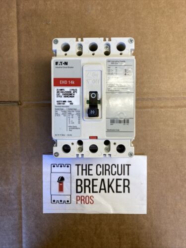 Eaton Ehd3020 Molded Case Circuit Breaker, 20 A, 480V Ac, 3 Pole,  New Surplus