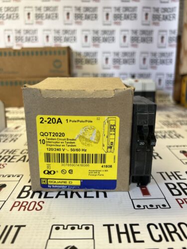 QOT2020 SQUARE D 1 Pole 2-20AMP 120/240V CIRCUIT BREAKER (with Hook) NEW WRNTY