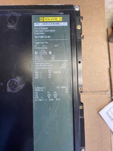 SQUARE D CIRCUIT BREAKER PHF361600A680 1600A  Reconditioned 2000amp frame