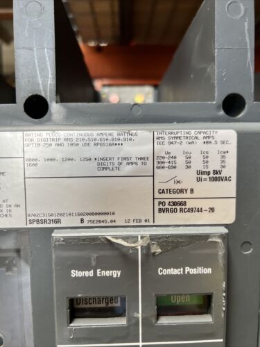 WESTINGHOUSE SPBSR316R Pow-R Breaker 1600Amp Frame W/LSIG Trip - RECONDITIONED