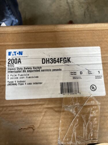 New CUTLER-HAMMER DH364FGK 200 AMP 3p 3wire Nema 1 Fusible Disconnect