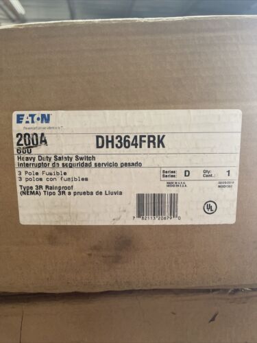 EATON / CUTLER HAMMER DH364FRK 200A 600VAC/3R 3poleHEAVY DUTY SAFETY SWITCH, NEW