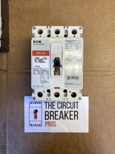 Eaton Cutler-Hammer EHD14K Circuit Breaker, 70A, 480VAC, 3-Pole, #EHD3070 NS