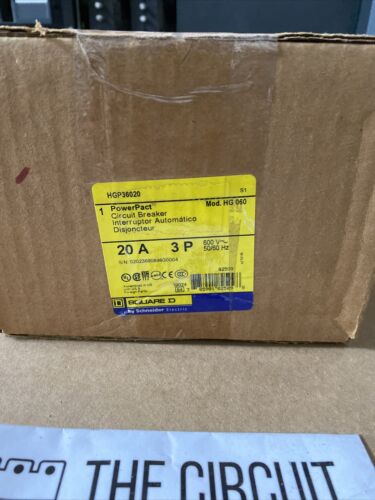 Square D HGP36020 Circuit Breaker, 20 Amp, 600 Volt, NEW!