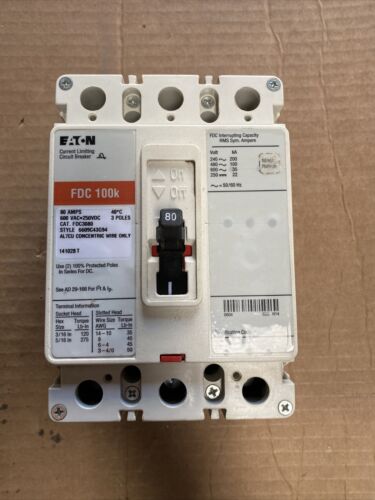 Cutler Hammer FDC3080, 80 Amp, 600 Volt, 3 Pole, RED Circuit Breaker-