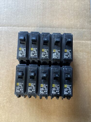 (10) Square D Homeline HOM115 HOM115CP Single Pole 15A Circuit Breaker