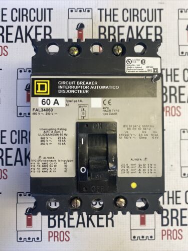 Square D FAL FAL34060 3 pole 60 amp 480v Circuit Breaker