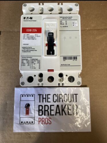 EATON Cutler-Hammer EDB3100  Circuit Breaker 22k 100A 3-Poles 240V NS WRNTY