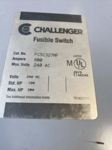 Cutler Hammer FCSC327MF 800A 3PH 240V Dead Front Switch