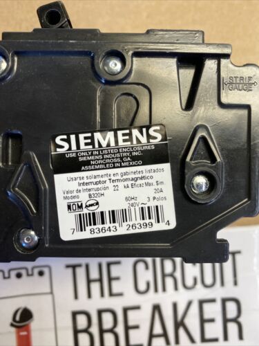 B320H SIEMENS CIRCUIT BREAKER 3 POLE 20 AMP 240 VAC 22KA NEW SURPLUS