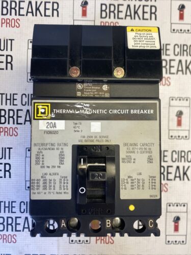 Square D FHB FHB36020 20 amp 3 pole 600V CIRCUIT Breaker fh36020 NEW NO BOX