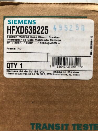 HFXD63B225 Circuit Breaker Siemens ITE 225a 600v 3 pole new In Box