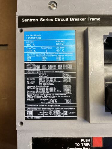 * SIEMENS SENTRON TYPE LD6-A  400A 3 POLE LD63F600 W/400A TRIP 1YR WRNTY