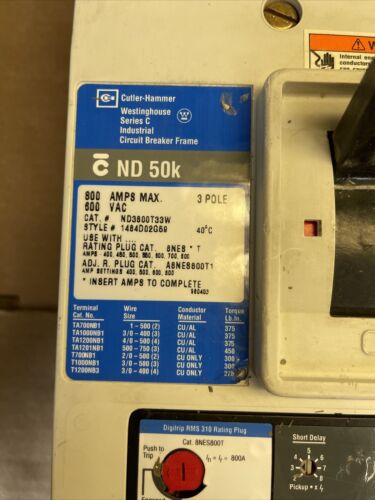 ND3800T33W CUTLER HAMMER 3P 800A 600V  CIRCUIT BREAKER "2 YEAR WARRANTY"