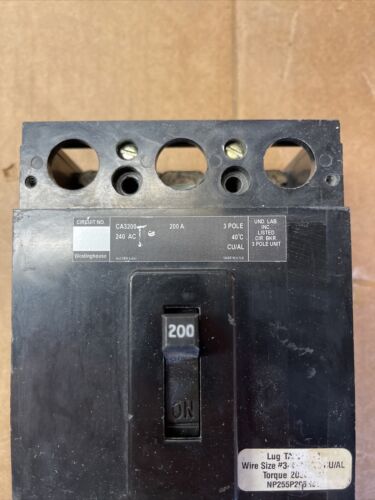 CA3200 Feed-Thru Circuit Breaker 200A 240V Reconditioned 1yr Warranty