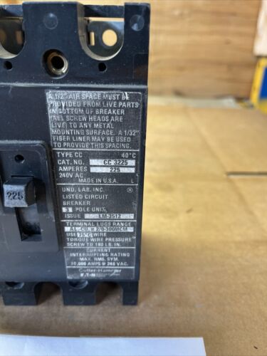 CUTLER HAMMER CC 3225 CIRCUIT BREAKER 225A 240V 3 POLE Reconditioned