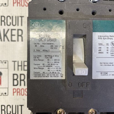 New Surplus TED134080WL GENERAL ELECTRIC CIRCUIT BREAKER 3POLE  80AMP 240/480