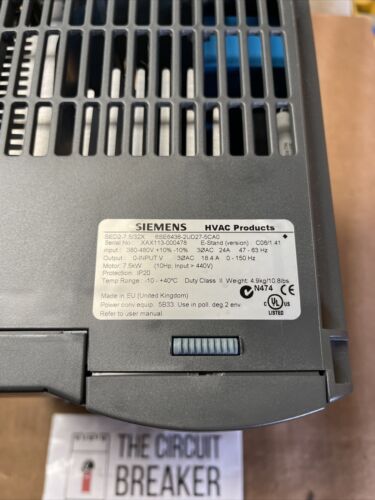 Siemens SED2 VARIABLE FREQUENCY DRIVE SED2-7.5/32x 6SE6436-2UD27-5CA0, 5.5KW 10h