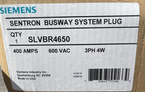 SLVBR4650 ￼Siemens￼BUS PLUG 400A 600V & 240v 3P4W FUSIBLE Ground  New In Box ￼