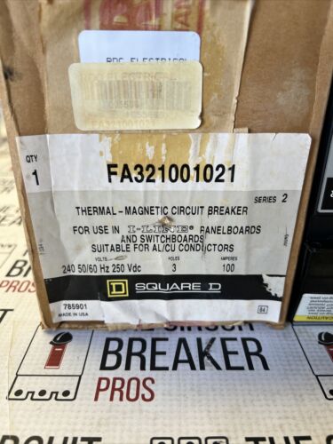 Square ￼D FA32100 100 Amp 240 Vac 3 Pole I Line Circuit Breaker -NEW IN BOX WRNT