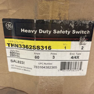 New GE THN3362SS316 60 Amp Non Fused Stainless Steel Disconnect Safety Switch