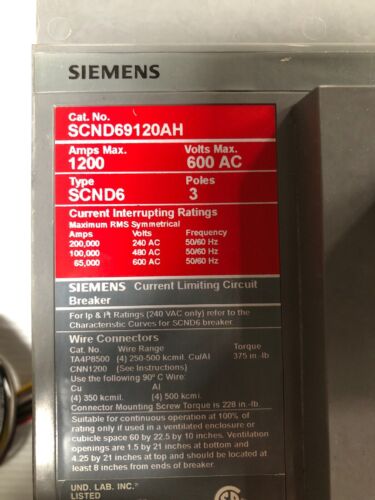 SCND69120AH 600VAC 1200A 200kA 3Pole  Current Limiting New pull out no box