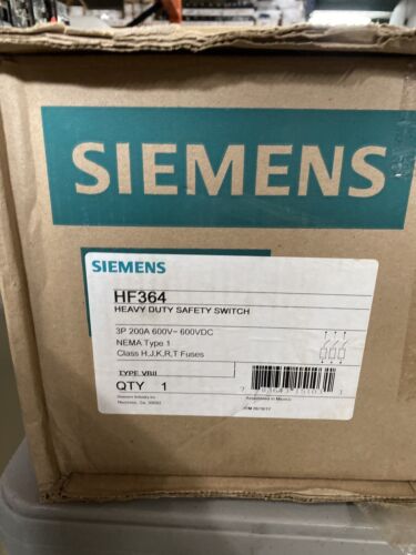 Siemens HF364 Heavy Duty Safety Switch 200A 3P 600V NEMA Type 1 Fusible Indoor