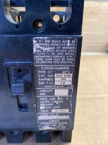 CCH3100 Molded Case 100A 240V Circuit Breaker 3Pole CCH Series CCH Circuit