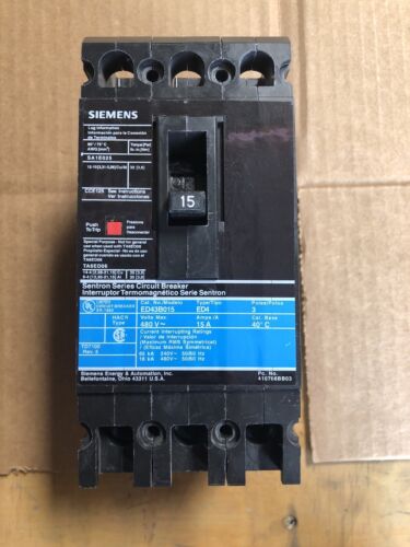 ED43B015 Siemens Circuit Breaker Sentron Series ED 15 Amp 480 Volt Bolt-On