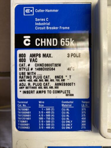 CHND3800T32W Cutler, Eaton, Westinghouse 600V 800A Series C  W/shunt Trip