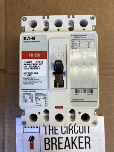 NEW SURPLUS Eaton Cutler Hammer FD3125 FD35K 125A 125 Amp A 3P Circuit Breaker